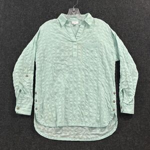 J Jill Shirt Women's XS Mint Green Textured Cotton Tunic Split Neck Side Buttons